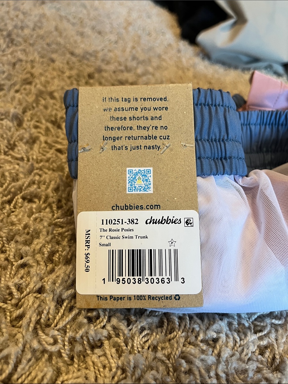 Chubbies men’s adult small swim trunks. Pink base with blue streak at the top. - Picture 4 of 5